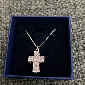Brand new Swarovski pink stoned silver cross